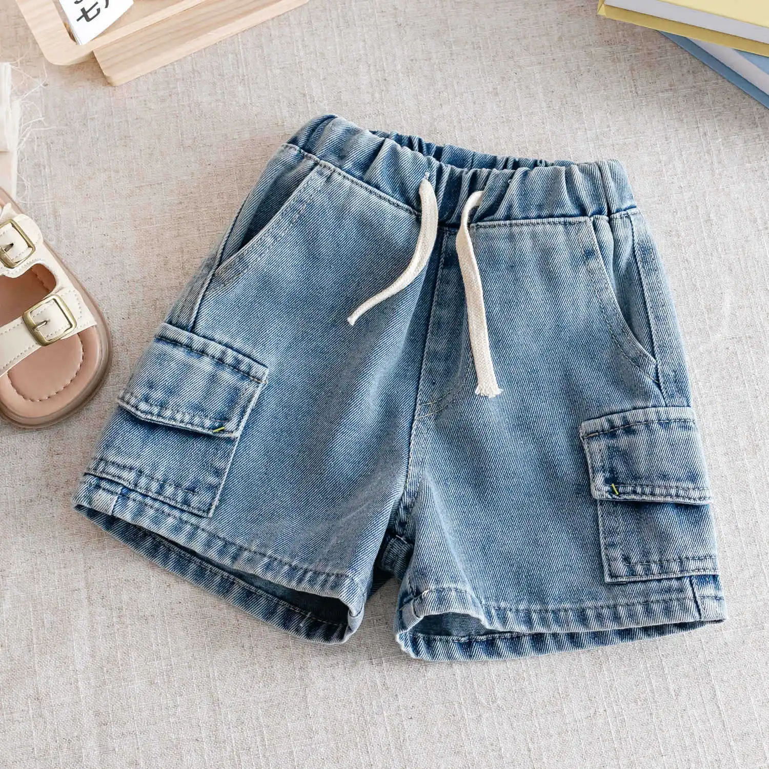 2026 Kids Boys Denim Cargo Shorts 2-8Y Casual Summer Jeans Bottoms Waist Elastic Waistband Children Clothes Outerdoor Boys