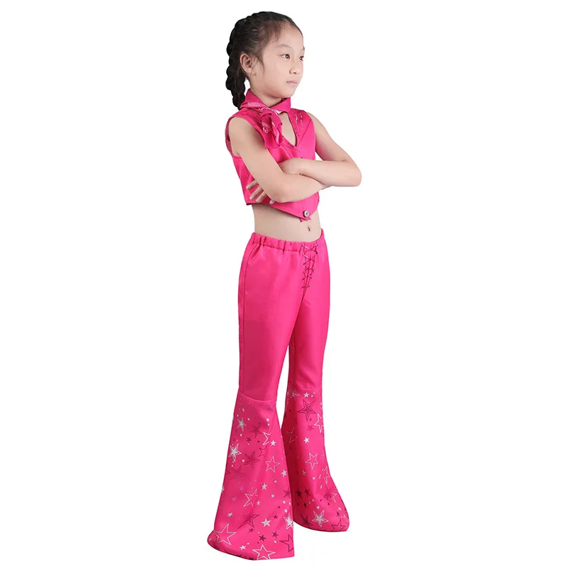 Hot Movie Cosplay Costume Pink Cowgirl Outfit Top Vest Vintage pantaloni svasati cappello Look da Cowboy Costume di Halloween per bambini ragazze