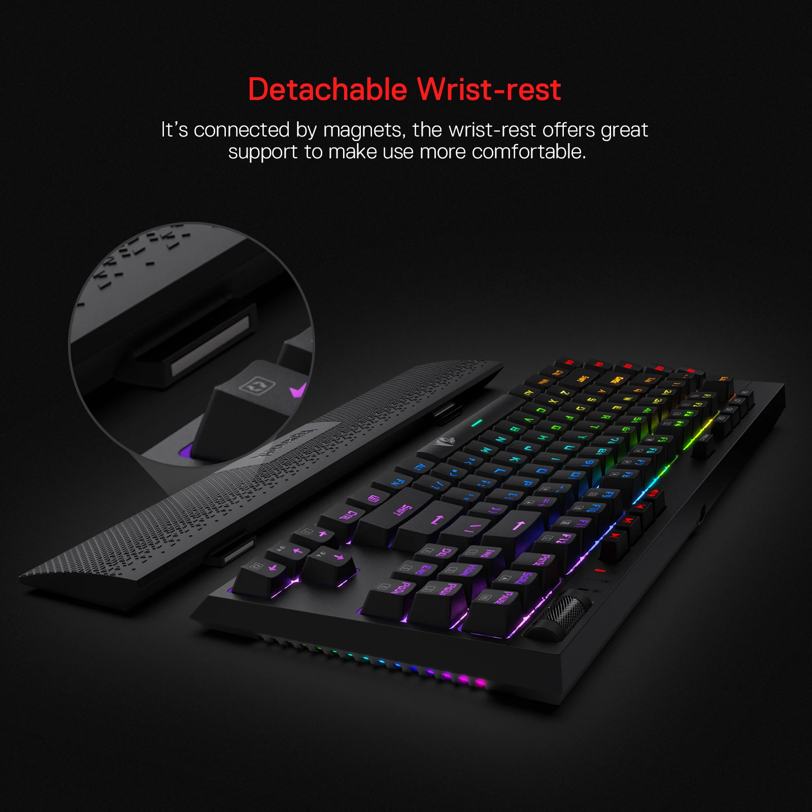 Imagem -06 - Teclado Mecânico Rgb com Fio 87 Teclas Teclado Compacto Tkl Descanso de Pulso Interruptores Vermelhos Redragon-k588