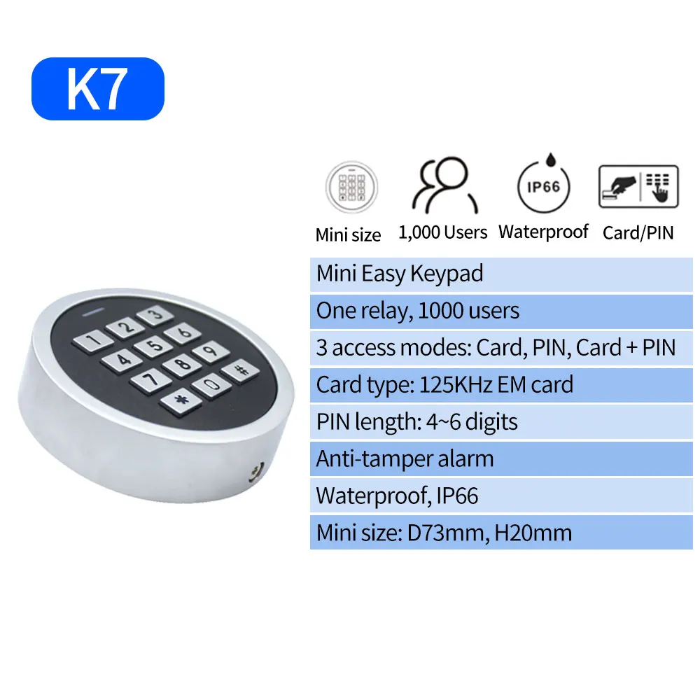 Round Style Mini Integrated EM RFID Door Access Control Metal Keypad Unlock By Fingerprint / Card / Pin Code Anti-tamper Alarm