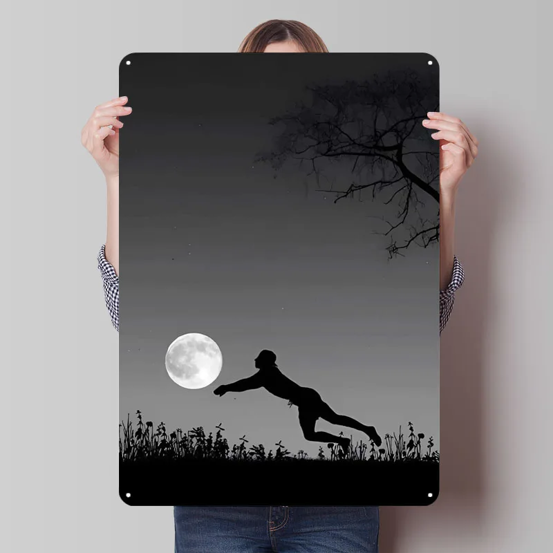 صورة ظلية لاعب يصل إلى القمر علامات معدنية ملصق رياضي ديكور غرفة النوم ديكور غرفة المعيشة الرجال خمر الداخلية #1