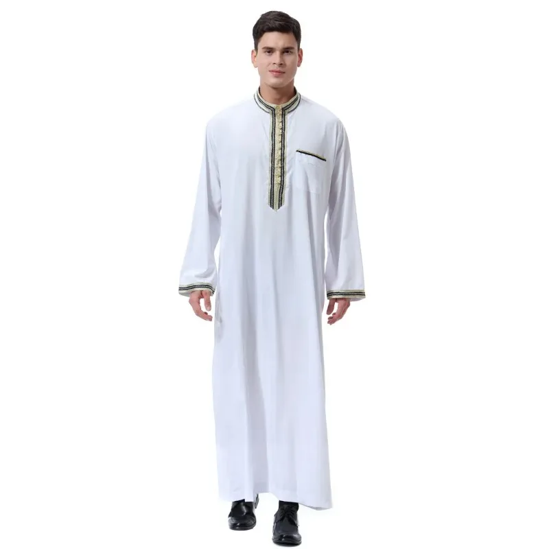 Moslim Mannen Jubba Thobe Heren Lange Jurk Islamic Applique Kimono Lange Gewaad Saudi Musulman Dragen Abaya Caftan Dubai Arab Jurk 2024