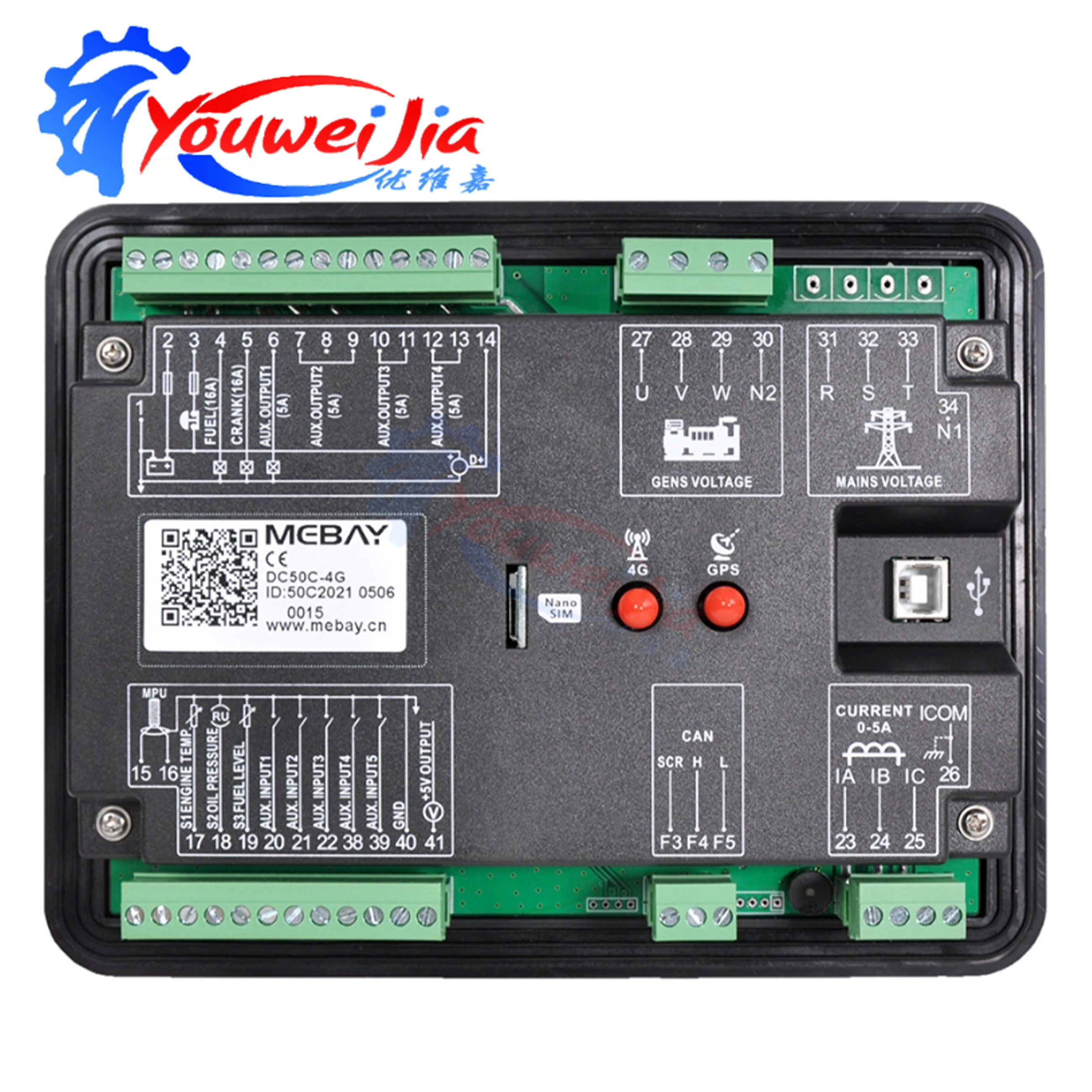 

Панель модуля управления двигателем, порт связи RS485, 4G, мониторинг сети DC52CR-4G MK2, контроллер генераторной установки Mebay