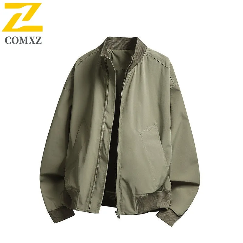 

COMXZ Men Jacket Stylish American High Street Stand Collar Windproof Lightweight Travel Camping Baseball Coat Comfortable Jacket