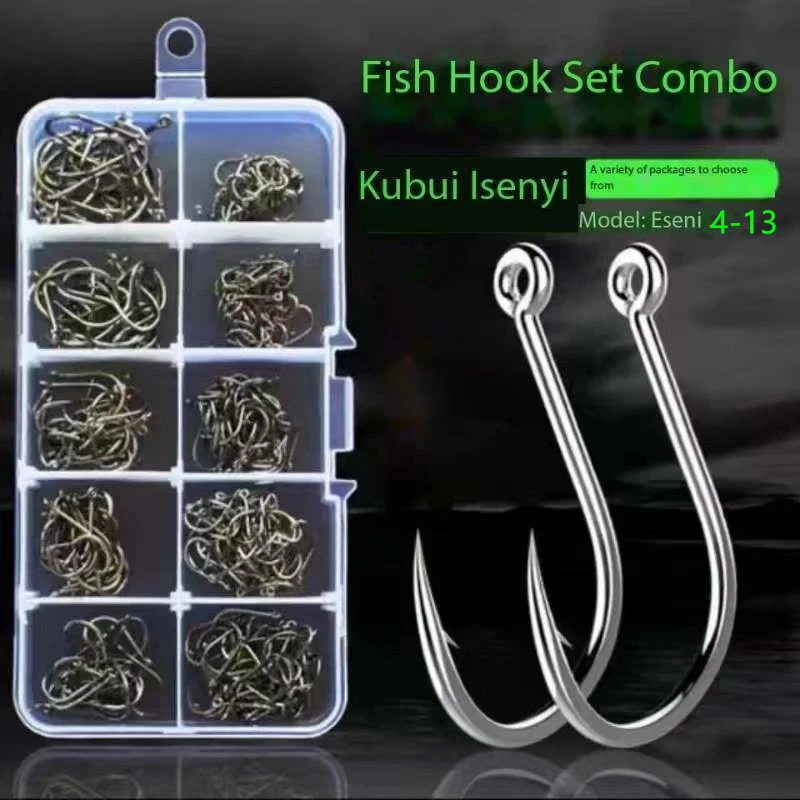 

100-1000PCS Fish Hook Set Combination, Models 4-13, Made Of High Carbon Steel Holes Barbs, Crooked Mouth, Sturdy Accessories