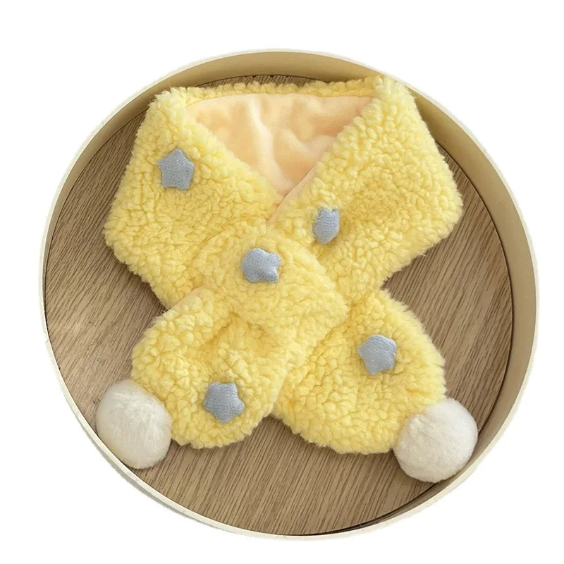 Autumn Winter Warm Baby Kids Scarf for Boys Girls Cute Stars Lamb Fleece Cross Neck Ring Muffler Children Scarves 2-6 years old