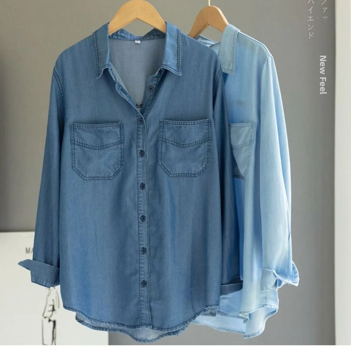 Fashionable Women's Loose Fit Denim Shirt Autumn Early Season Design Sensation Versatile Base Layer Shirt Drapey Bottoming