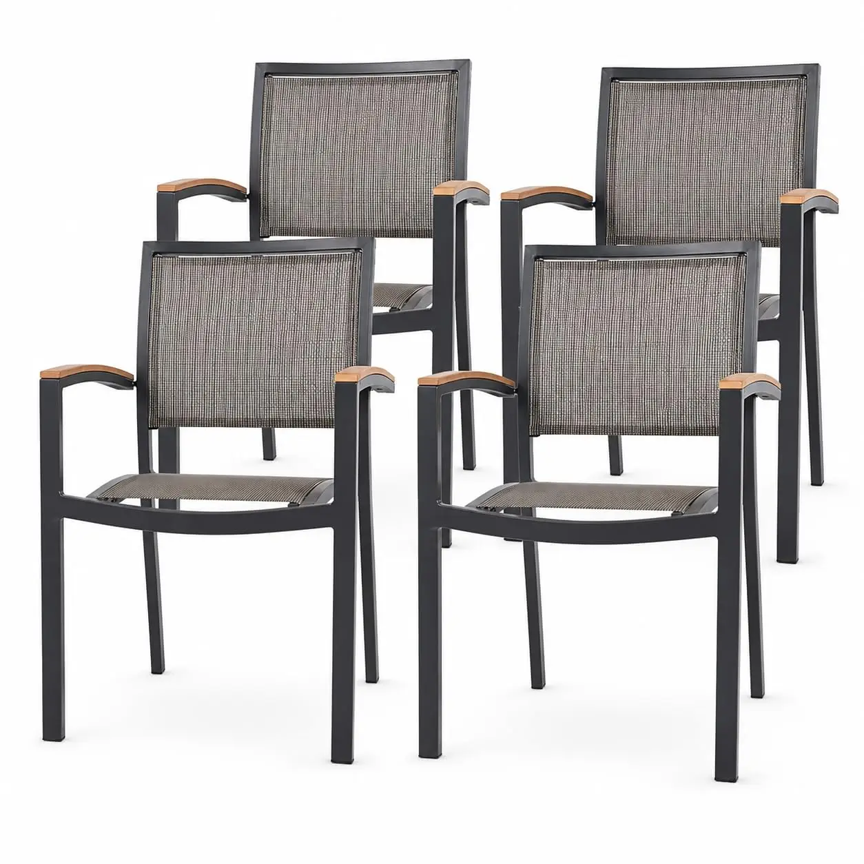Aluminum Patio Dining Chairs Set of 4, Stackable Outdoor Armchairs