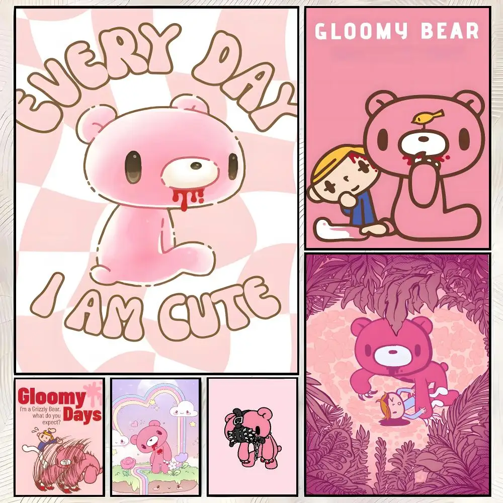 Cartoon G-Gloomy Bear Vintage Poster Trendy HD PP Paper Waterproof Wall Art Print for Bedroom Living Room Decor