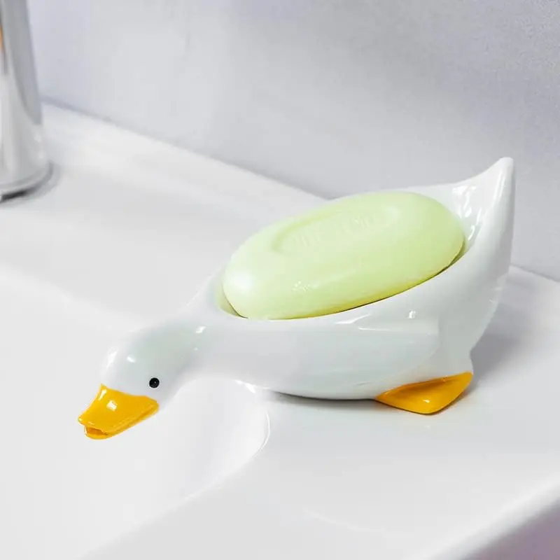 1pc Duck Shape Soap Box Plastic Duck Bathroom Soap Dish Drainable Soap Holder Duck Shape Soap Box Bathroom Accessories Yellow