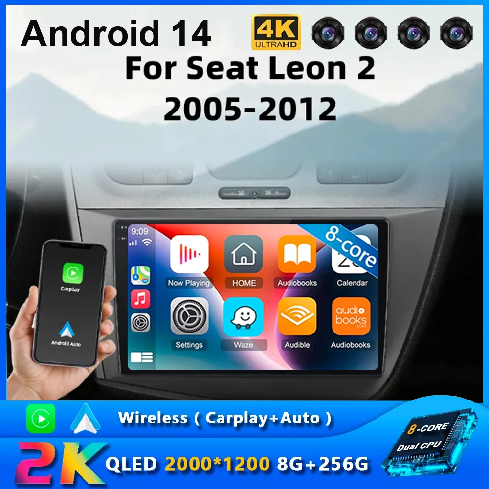 

2Din Android 15 Car Radio For Seat Leon 2 MK2 2005 - 2012 Multimedia Video Player Carplay Stereo Auto DVD QLED Screen DSP