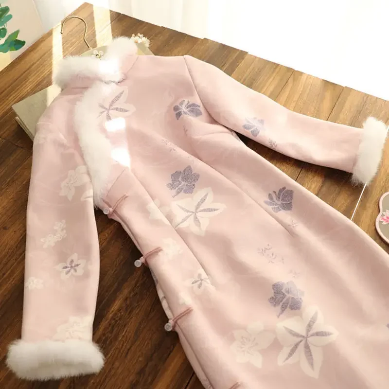 Autumn and Winter Improved Cheongsam Skirt Young 2024 Girls\' High-end Temperament Rabbit Hair Dress Qipao Dress Modern