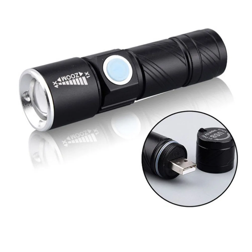 مصباح يدوي LED صغير قابل لإعادة الشحن عبر USB، شعلة محمولة ساطعة للتخييم والمشي لمسافات طويلة والأنشطة الخارجية وظيفة تكبير طويلة المدى باللون الأسود #1