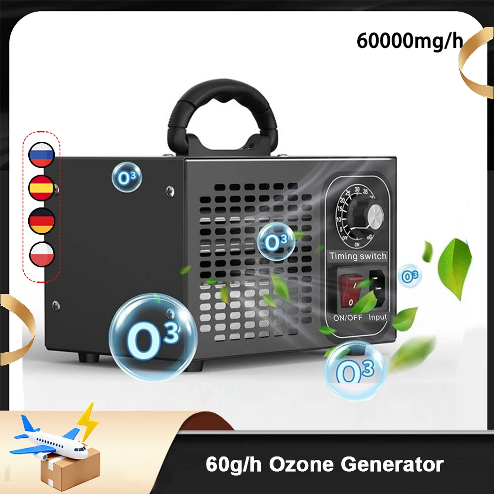 Générateur d'ozone Portable 60 g/h, Machine à Ozono, purificateur d'air, désinfection, stérilisation, élimine les odeurs, O3 Ozonizador