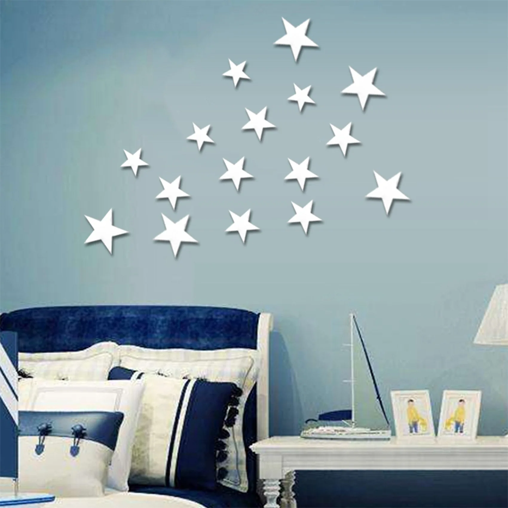 3D Sticker, 20 X Star Art Mirror Wall Sticker Surface Decal Home Room DIY Art Decor (Silver)