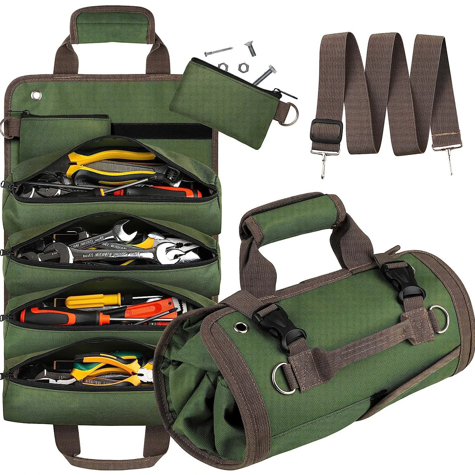 Tool Bag Organizers - Small Tool Bag With Detachable Pouches , Heavy Duty Roll Up Tool Bag Organizer With 6 Tool Pouches