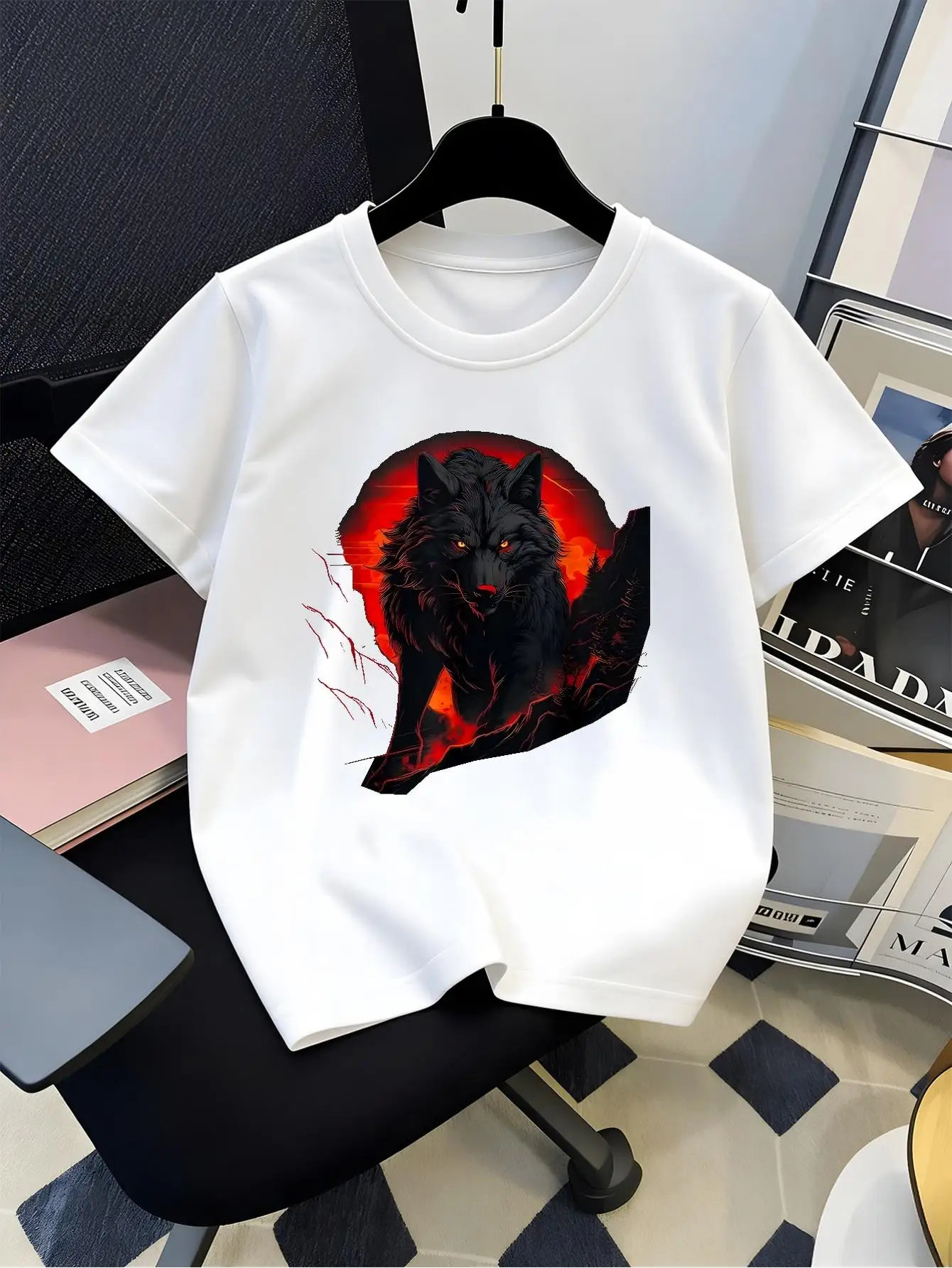 Kids Parent Child Matching Tee Boys Girls Black Wolf With Red Glowing Eyes Wild Animal Graphic Casual Short Sleeve Family Tshirt