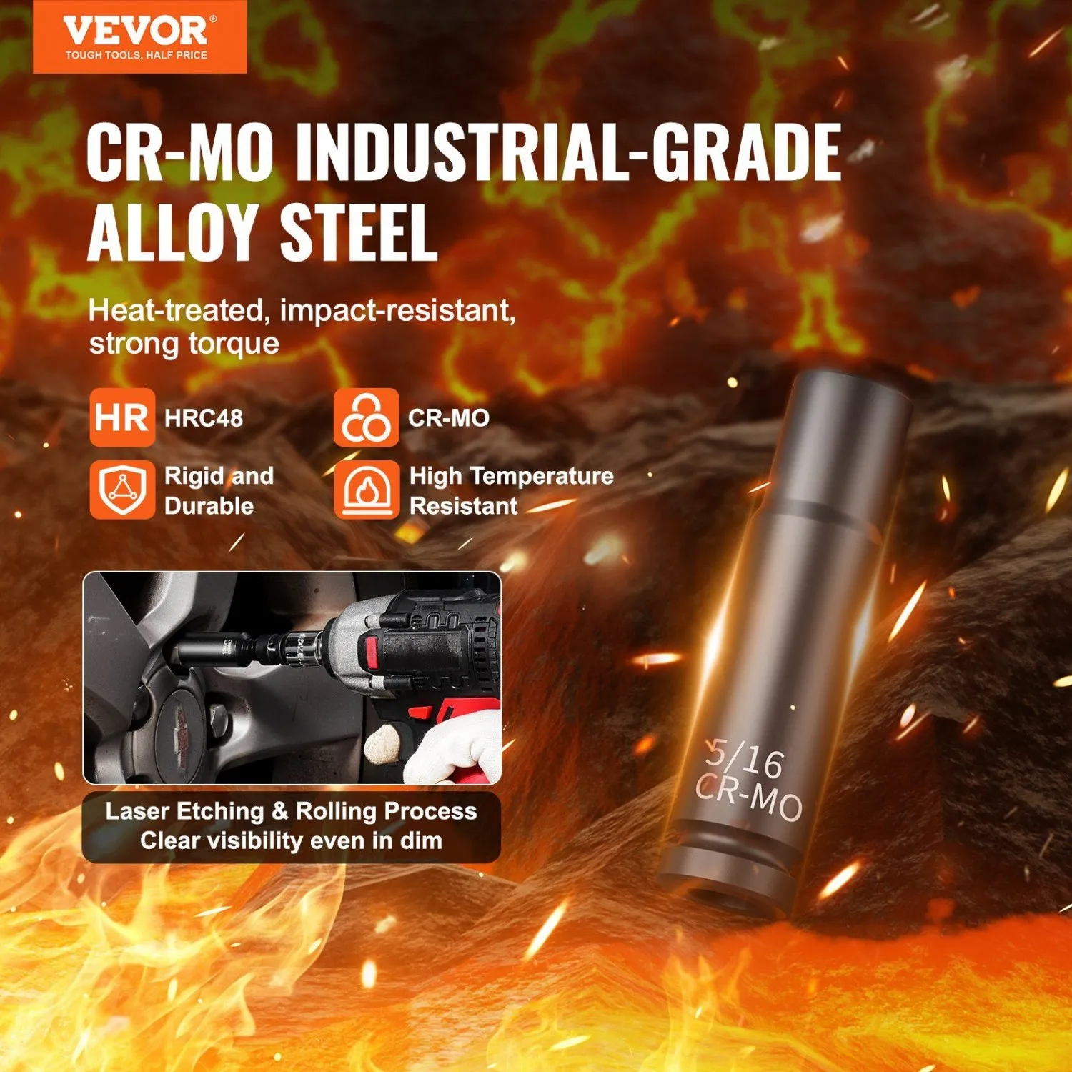 1/4" Impact Socket Set - 55pcs CR-V Alloy Steel, High Torque, SAE/Metric Sizes with Metal Storage Box for Automotive/Industrial