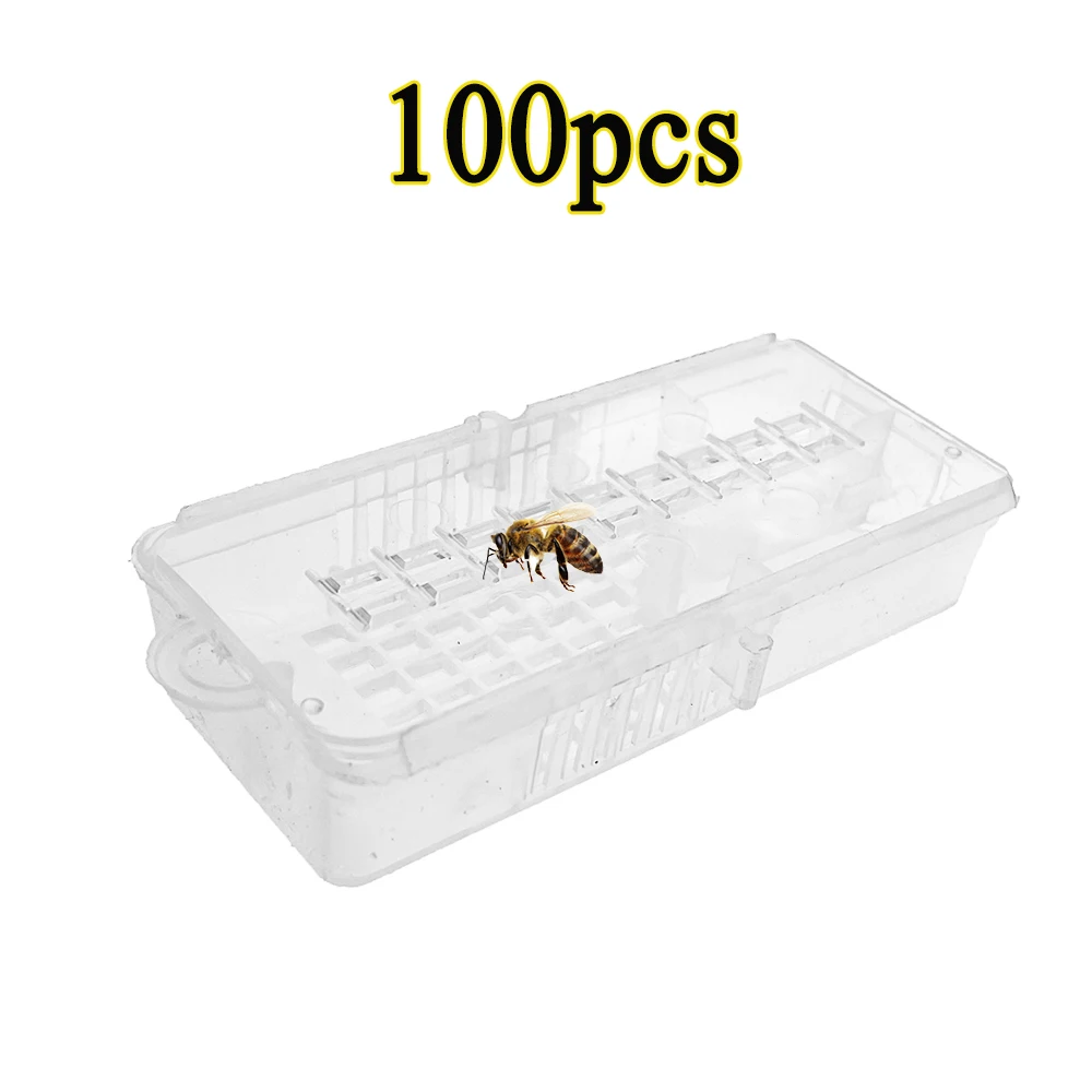 

100PCS Wholesale Transparent Queen Bee Insectary Transport Mailing Cage Introduce Catcher Battery Box Carrier Container Bee Tool