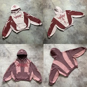 ירך הופ תיקון פסים פסים קפוצ 'ון y2k רטרו קפוצ' ון סווטשירט mens נשים חדש harajuku גותי pullover בגדים