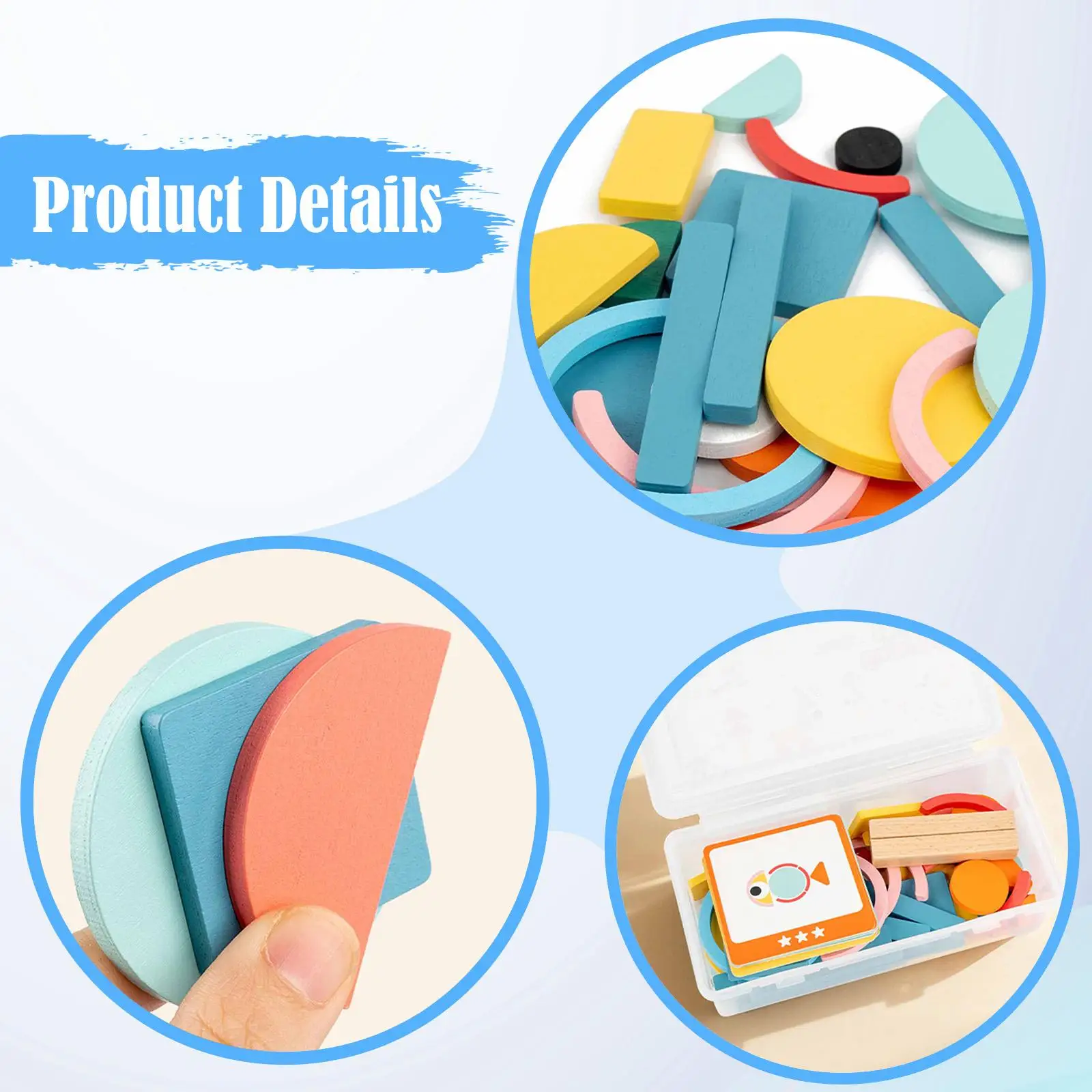 Wooden Pattern Blocks,Tangram Shape Puzzle Set Learning Toy Color Sorting Stacking Game for Birthday