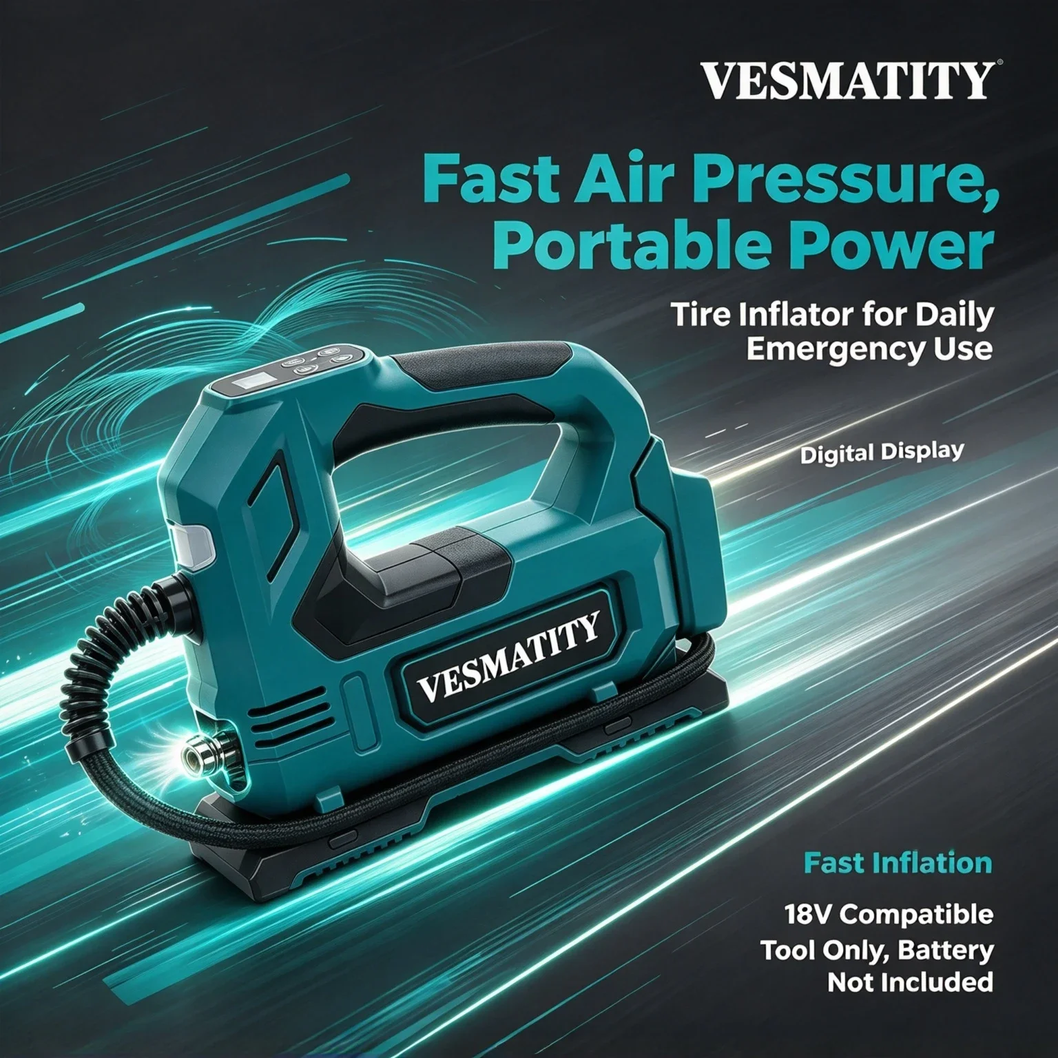 Cordless Air Pump 20V Battery - Vesmatity Pompe à air portable pour