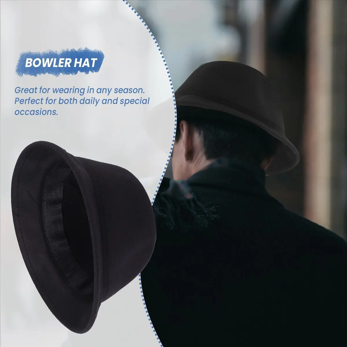 1Piece Melon Bowler Hat Hat Bowler Hat Bowler Hat Felt Hat Chaplin Hat Riding Hat (Black)-DTB1