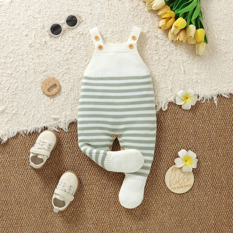 

Newborn Rompers Sleeveless Knit 0-18m Infant & Toddler Boy Girl Stripe Jumpsuits Outfits One Piece Baby Outwear Overalls Clothes