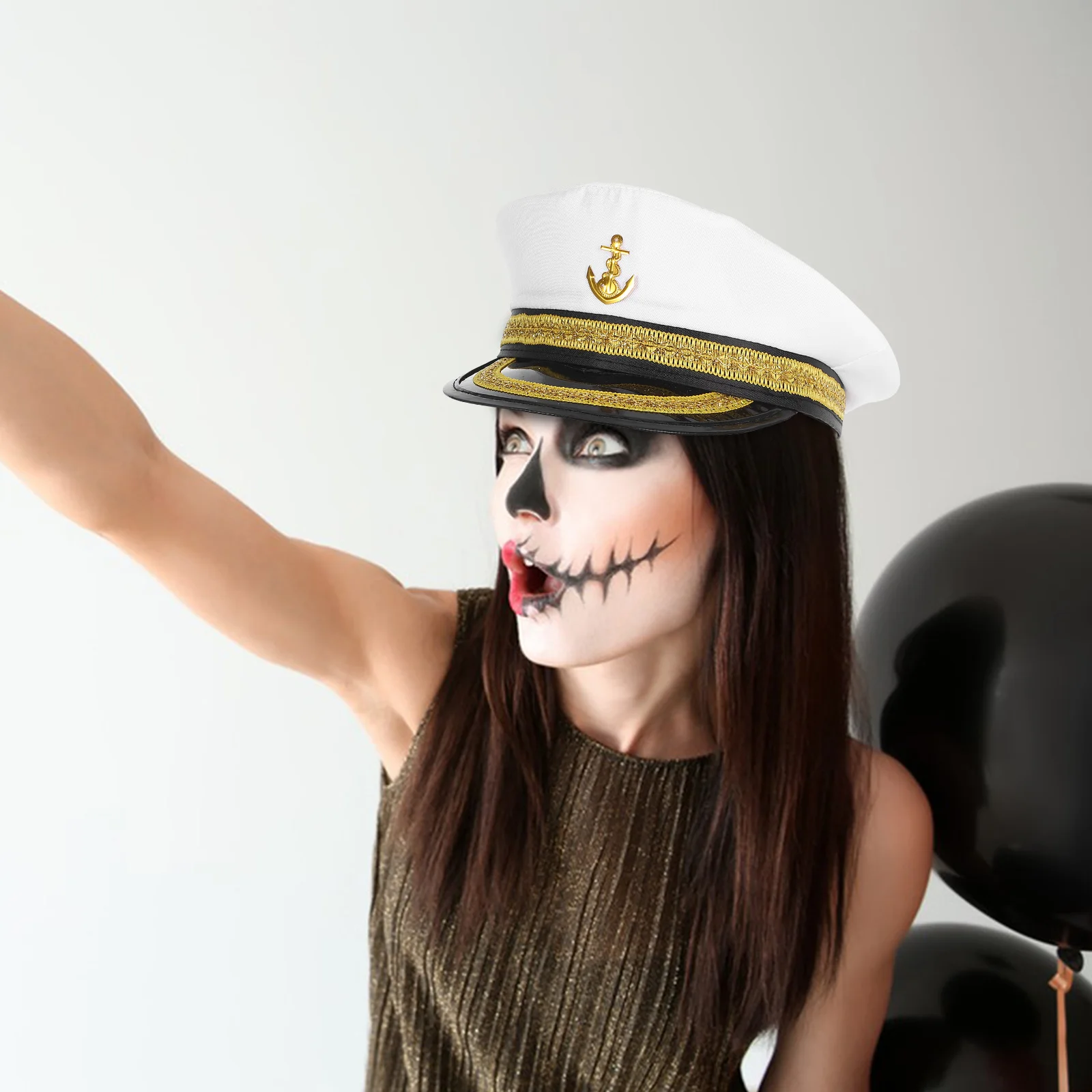 

Sailor Hat Custom Golden Strap Uniform Accessory Men Fashion Embroidered Captain Adjustable Buckle Suitable All Ages Any Suit