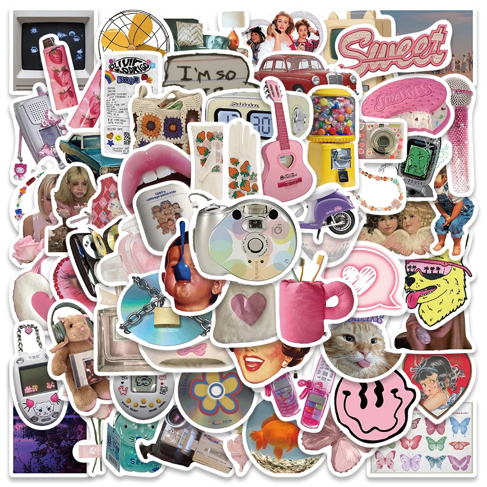 65pcs Y2K Ins Style Pink Girls Stickers Aesthetic Graffiti Decals For Kids Laptop Luggage Guitar Skateboard Fridge Phone Sticker