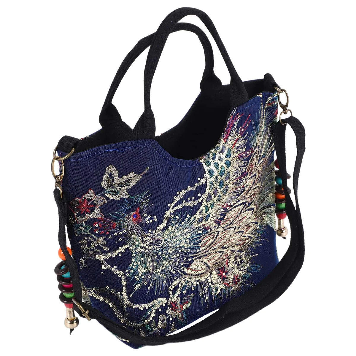 ABQR блестящая вышитая блестками женская парусиновая большая сумка для покупок сумка через плечо ретро сумка-тоут с бисером синяя