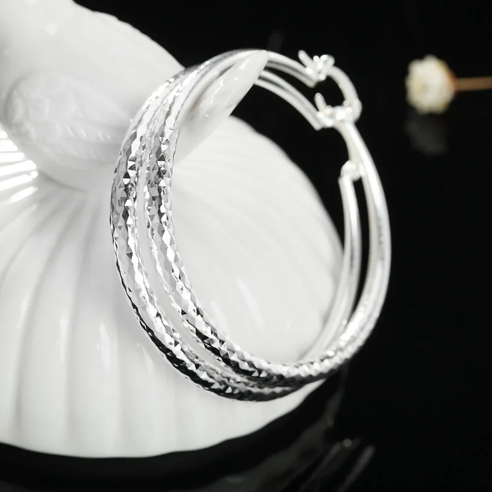 

Charms fine 925 Sterling Silver 5CM circle hoop Earrings for Women fashion Pretty wedding party Jewelry Holiday gifts