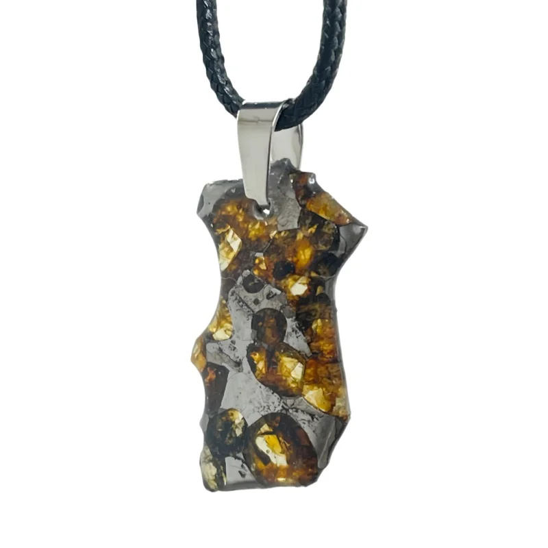 Seymchan Pallasite Meteorite Jewelry Polished Slice Resin Encapsulation Freeform Pendant Natural Space Mineral Necklace- LB173