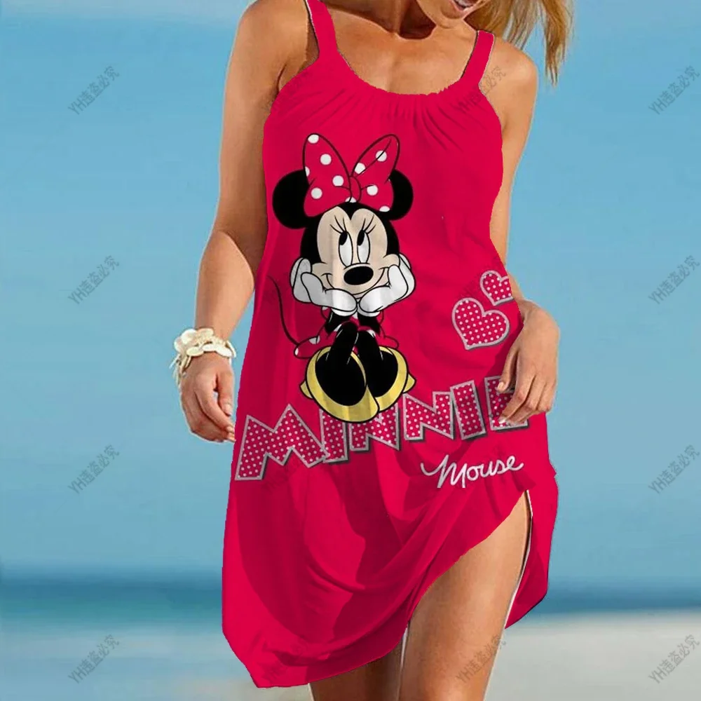 

Women's Beach Dresses Disney-Mickey Minnie Dresses for Women 2022 Summer Fashion Sling Print Sexy Skinny Seaside Casual Oversize