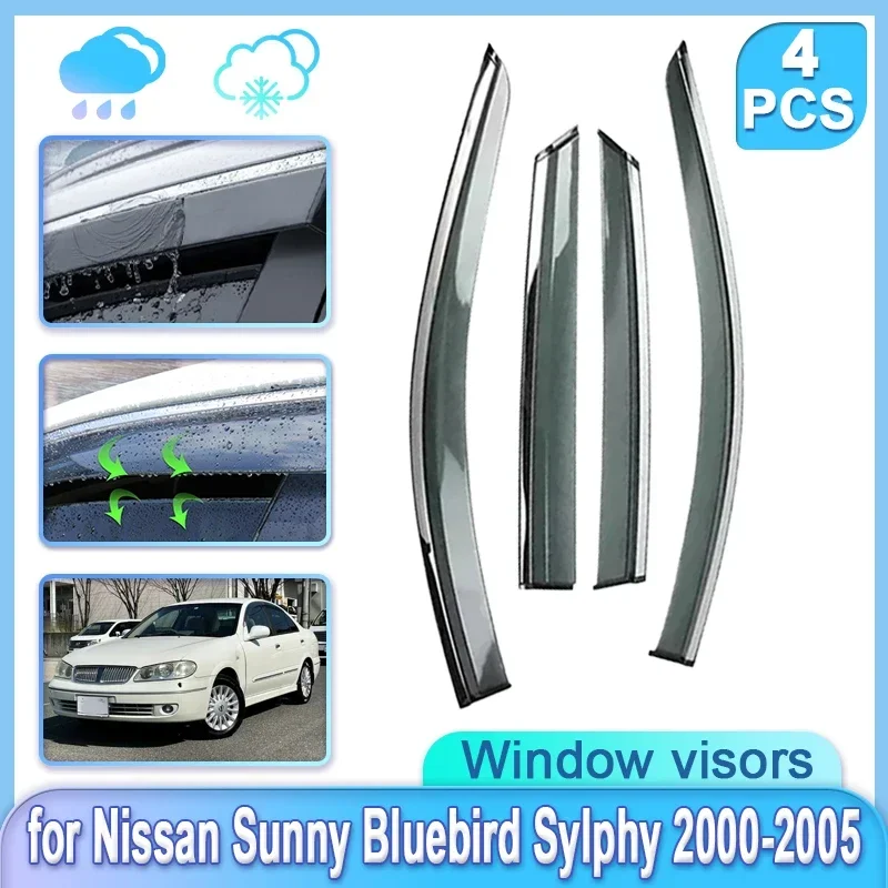 4x Car Window Door Visor for Nissan Sunny Bluebird Sylphy SG Almera Sentra Pulsar 2000~2005 Rain Guard Shades Wind Accessories