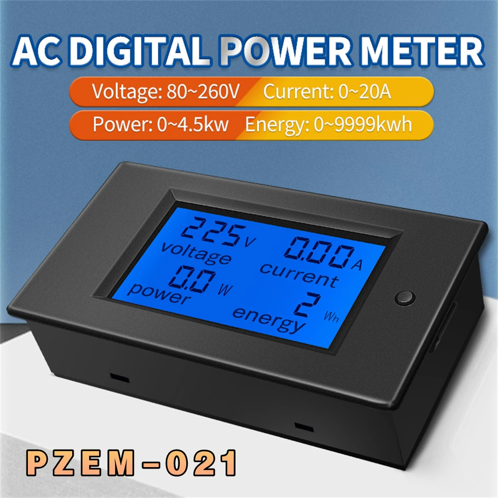 PZEM-021 AC Single Phase Digital LCD Ammeter Voltmeter 80-260V 20A 4IN1 Electric Volt Amp Meter Power Kwh For Homekit