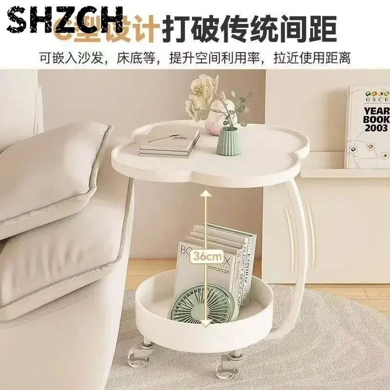 Modern Moveable Sofa Edge Table with Double Shelf Small Casual Tea Table for Living Room Balcony Creative Living Tea Table