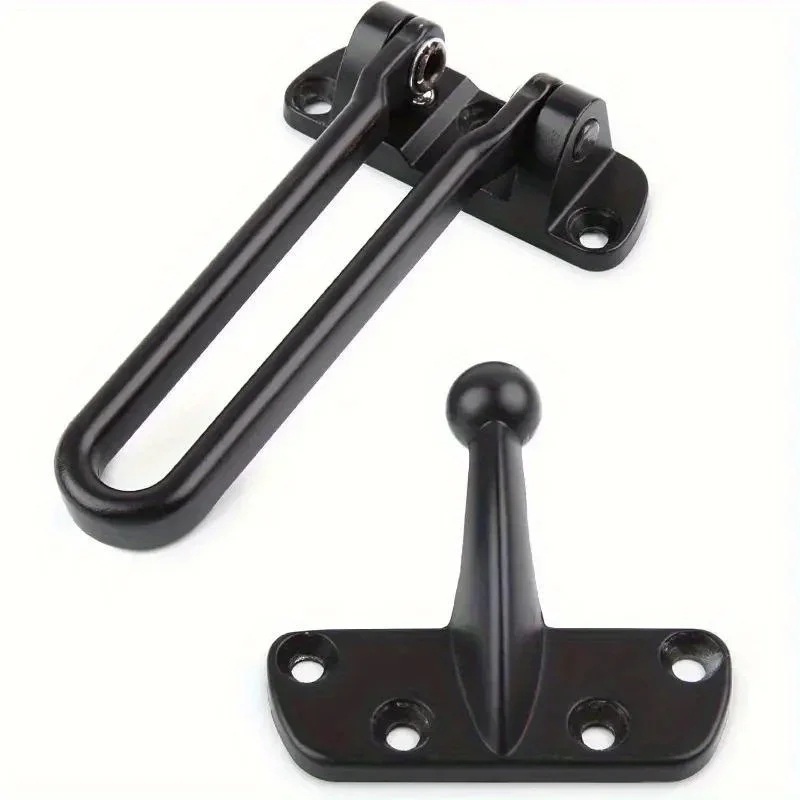 1pc Heavy duty anti-theft door security guardrail lock with swing rod thickened design, matte black surface, suitable for homes