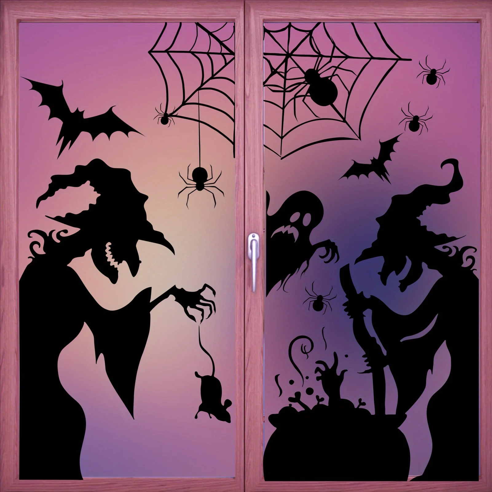 Große Halloween-Fensteraufkleber-Dekoration – Terror-Hexen, Geister, Fledermäuse, Maus und Spinnennetze, elektrostatische Adsorptionsaufkleber