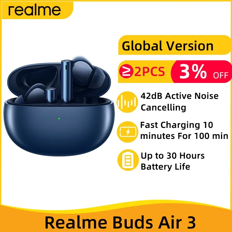 Global Version realme buds Air 3 TWS Earphone Bluetooth 42dB Active Noise Cancelling Wireless Headphone IPX5 For realme 10 Pro