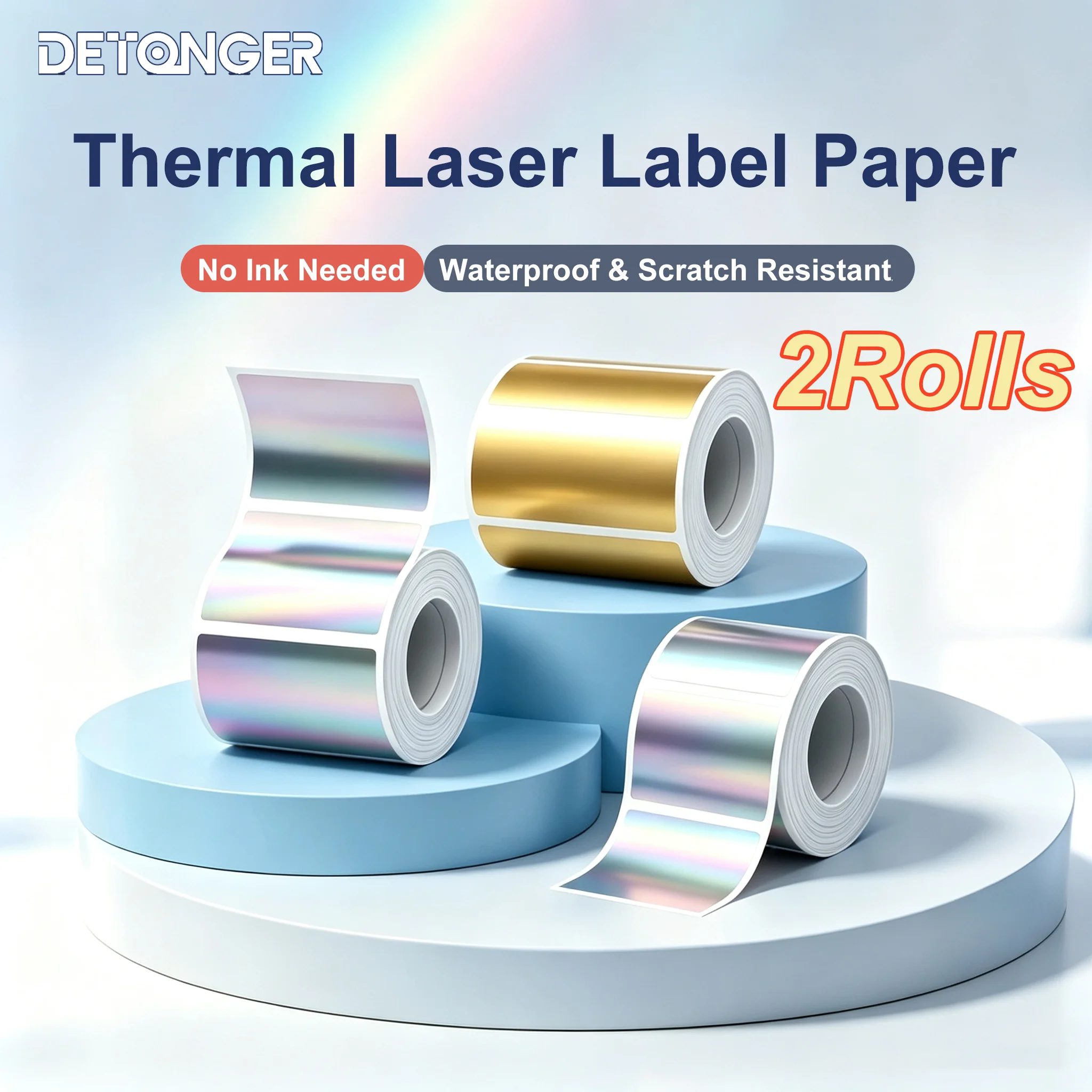 DETONGER 2rolls Thermal Laser Label Paper Waterproof Oilproof Tear-Resistant for Office Home Commercial Use with Sticker Printer