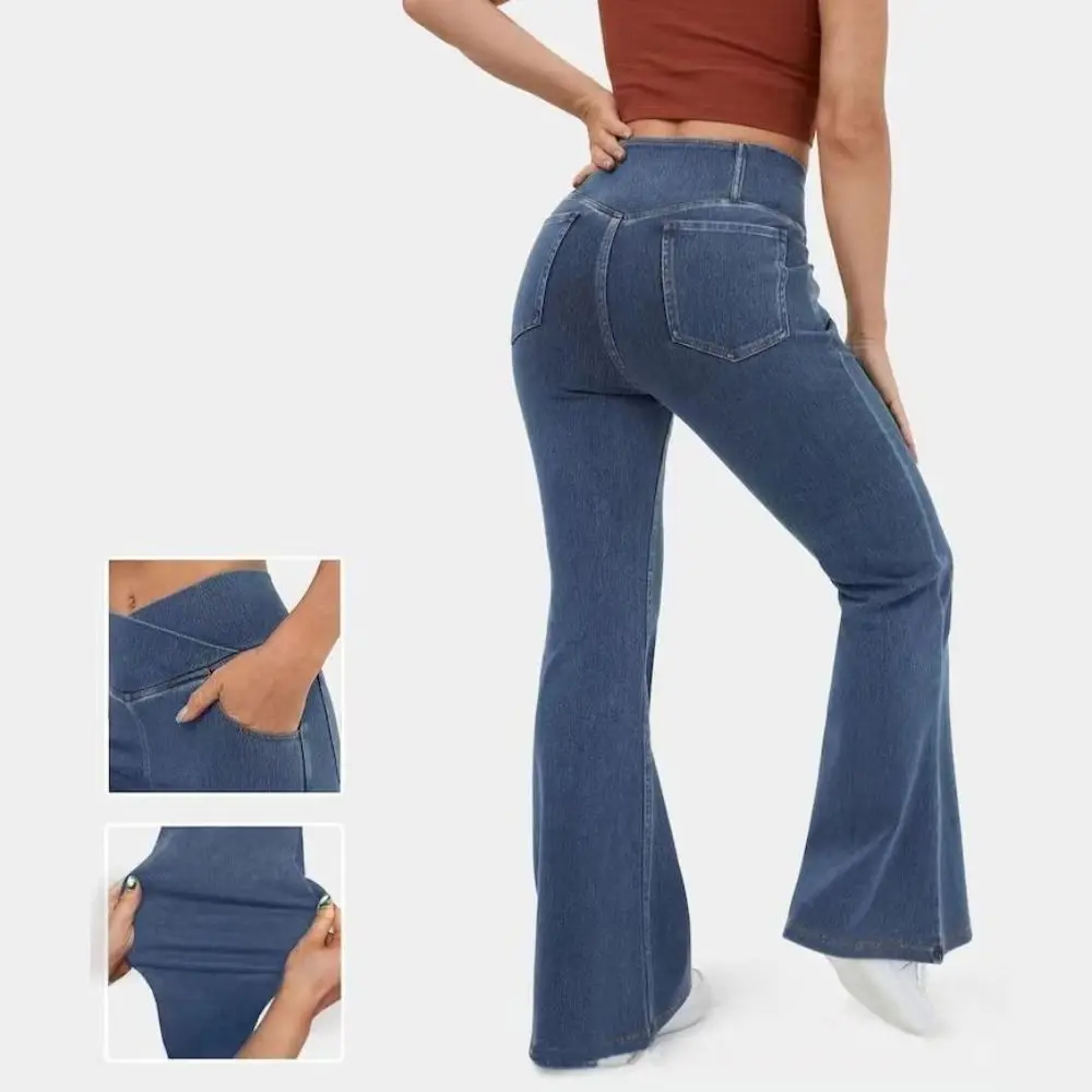 Jeans de Cintura Alta Stretch Flare, Confortável, Levante o Quadril, Calça Jeans Goth, Puxe a Barriga, Cintura Alta, Jeans queimado