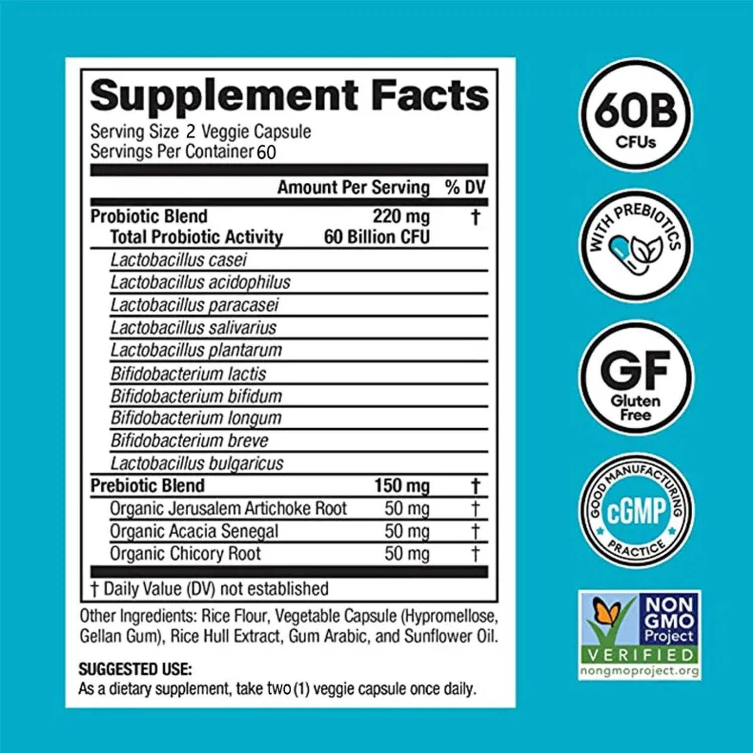 Probiotics 60 Billion CFU Capsules - Organic Prebiotics, Immune, Digestive, Gut Health, Supports Constipation, Gas, Bloating