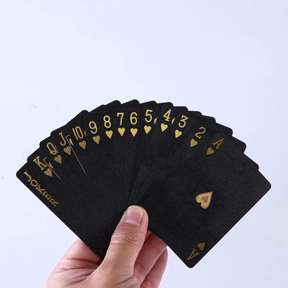 A Deck Of Playing Cards, 2 Styles Of Plastic With Golden Laminate, Washable, Creative, Black And Gold Waterproof Magic Cards