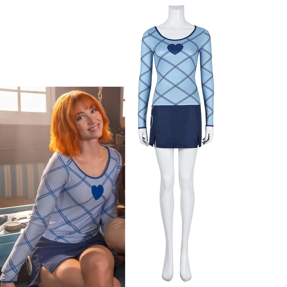 Anime Live-action Cosplay Nami Kostüm Frauen Phantasie Blau T-shirt Röcke Uniform Halloween Karneval Disguise Schule Streetwear