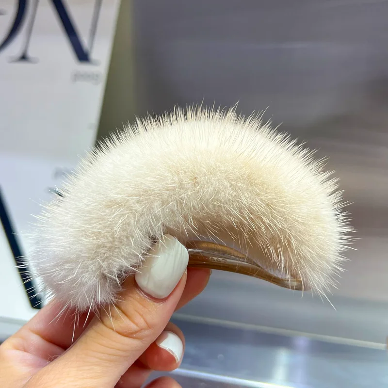 Real Mink Fur Ponytail Hair Claws Hair Pins Clips Headwear Shark Clip Hairpins Crab for Women Girls Korean Hair Accessories