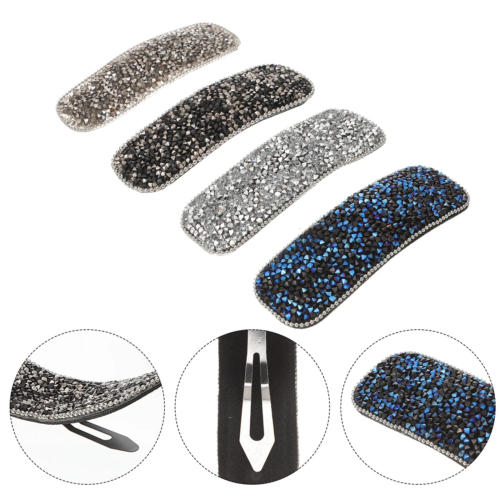 

4Pcs Mixed Square Crystal Hair Clips Metal Snap Hairpins Girls Kids Barrettes Accessories for School Party Festival Outfits