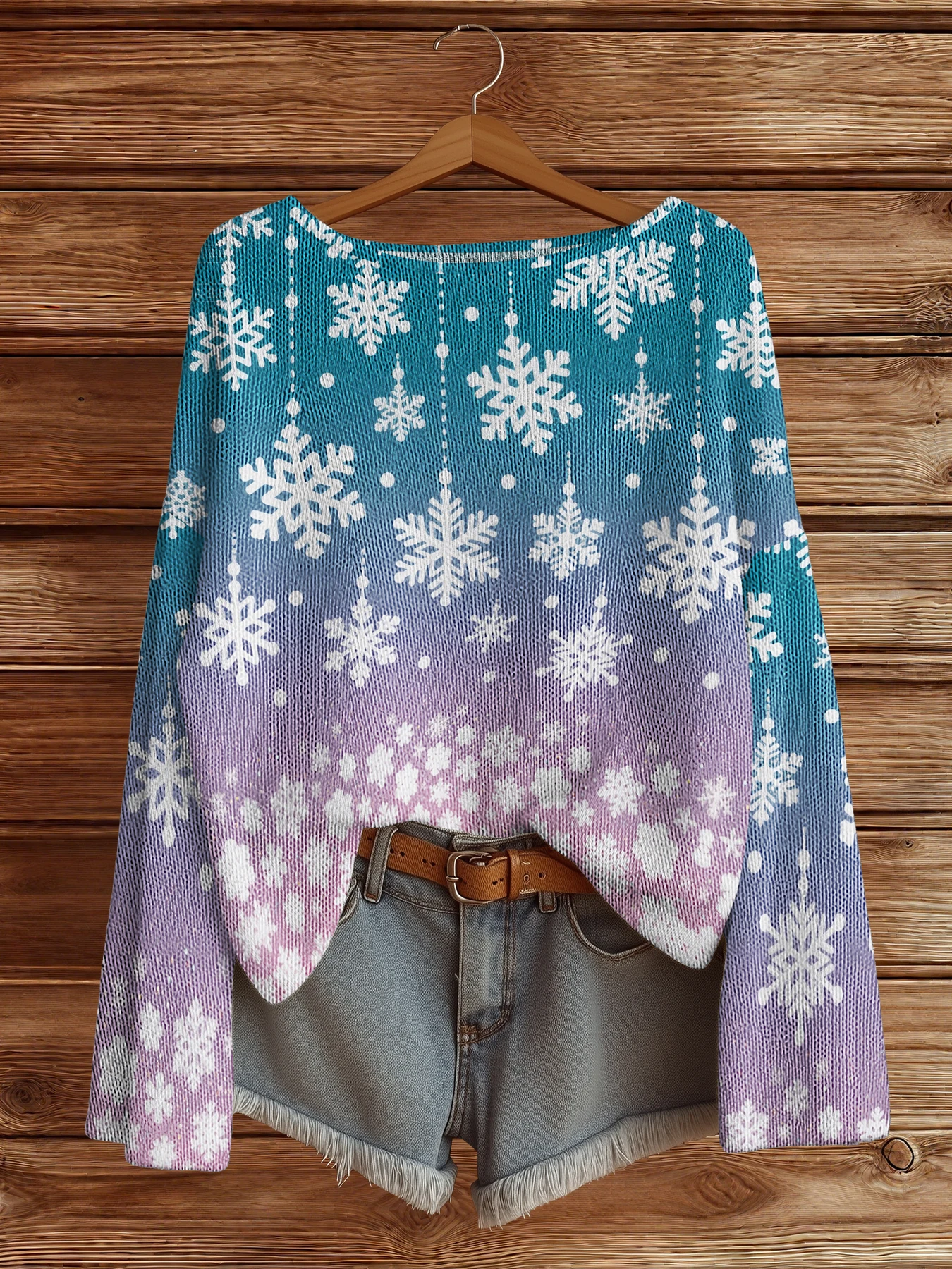 

Women's Casual Snowflake Print Knitted Pullover Sweaters Crewneck Long Sleeve Loose Sweater Fashion Streetwear Jumper Tops