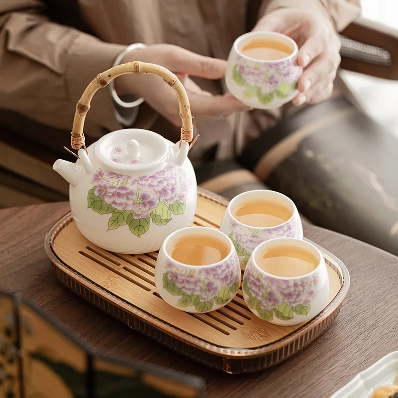 

1pot 4 cups Kung Fu Tea Set Lifting beam teapot Cool water kettle tea plate tray tea pot and cup set