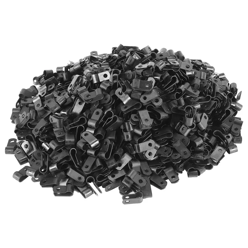 2025 Trend1000 Pcs 1/4 Inch Black Nylon R-Type Cable Clips For Mounting Indoor Outdoor Rope Light Electrical Wire Clamp Fastener